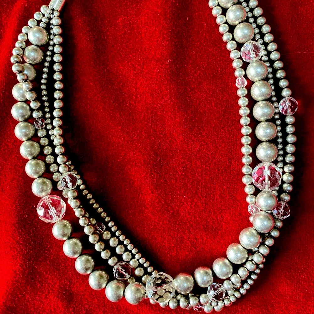 Costume necklace with silver pearls and crystals